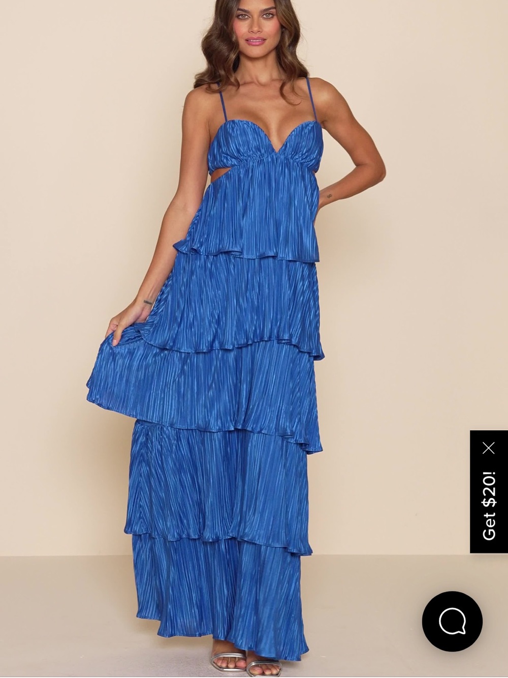 Lulu's Kanya Blue Satin Plisse Tiered Maxi Dress